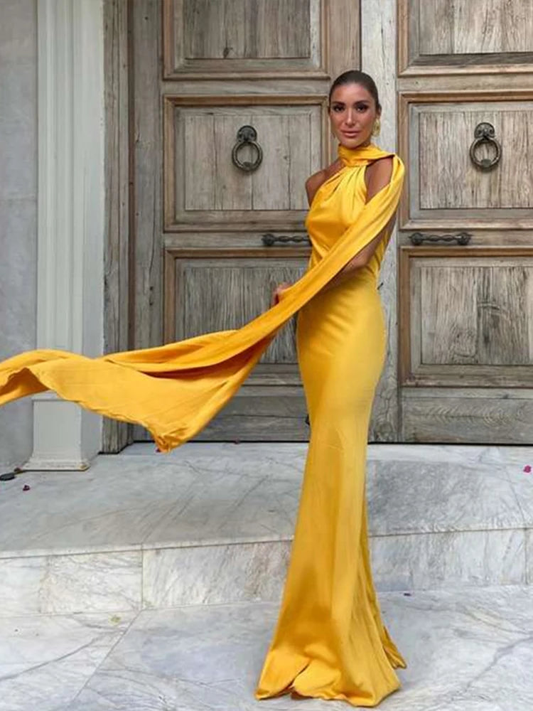 Satin Halter Backless Maxi Dress
