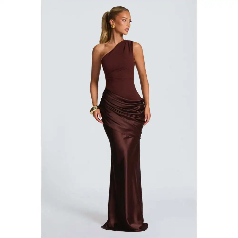 One-Shoulder V-Neck Sheath Maxi Dress