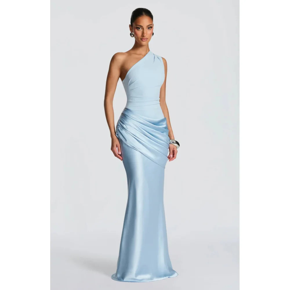 One-Shoulder V-Neck Sheath Maxi Dress