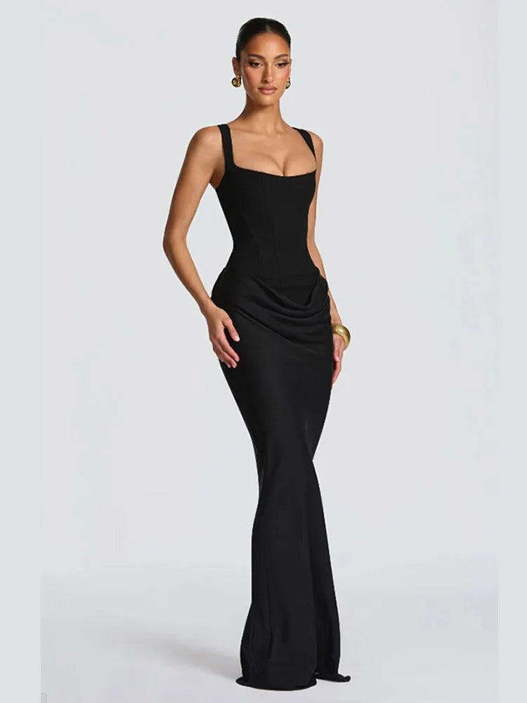 Off-Shoulder Pleated A-Line Maxi Dress