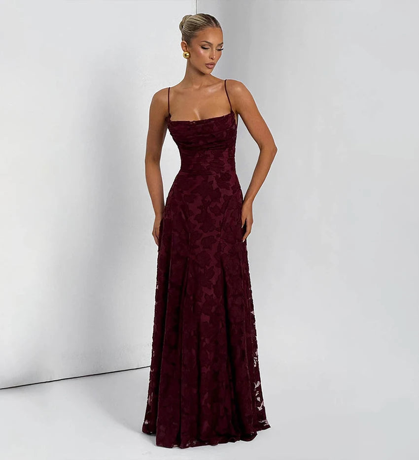Floral Embroidery Backless Maxi Dress