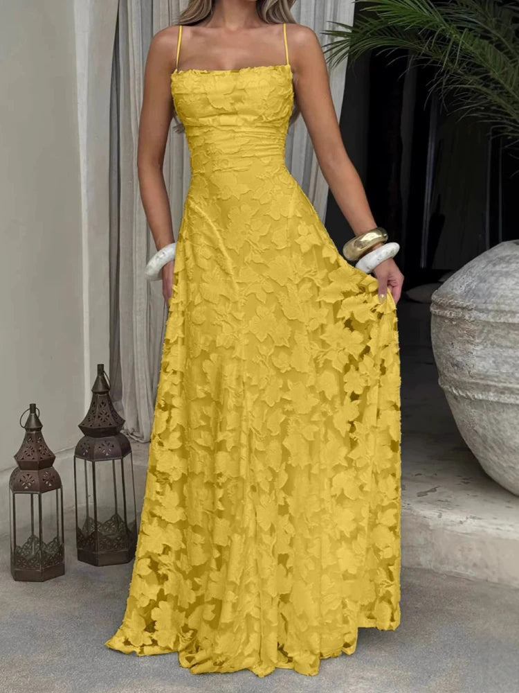 Floral Embroidery Backless Maxi Dress