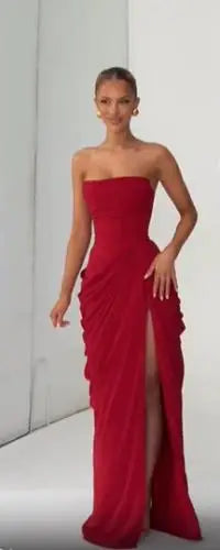 Off-Shoulder Pleated A-Line Maxi Dress