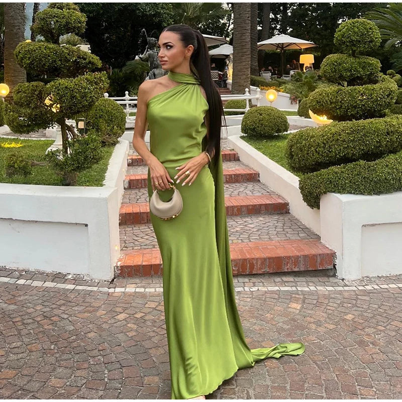Satin Halter Backless Maxi Dress