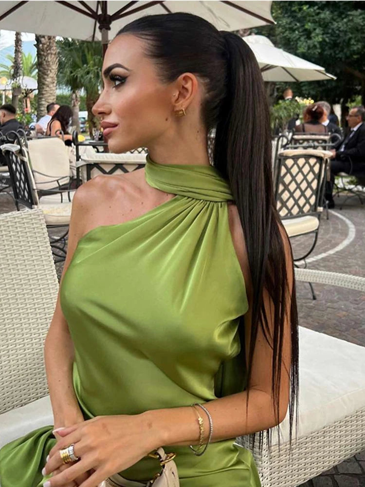 Satin Halter Backless Maxi Dress