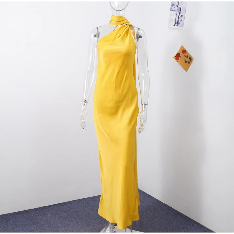 Satin Halter Backless Maxi Dress