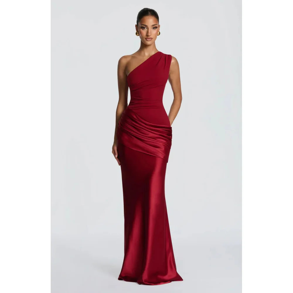 One-Shoulder V-Neck Sheath Maxi Dress