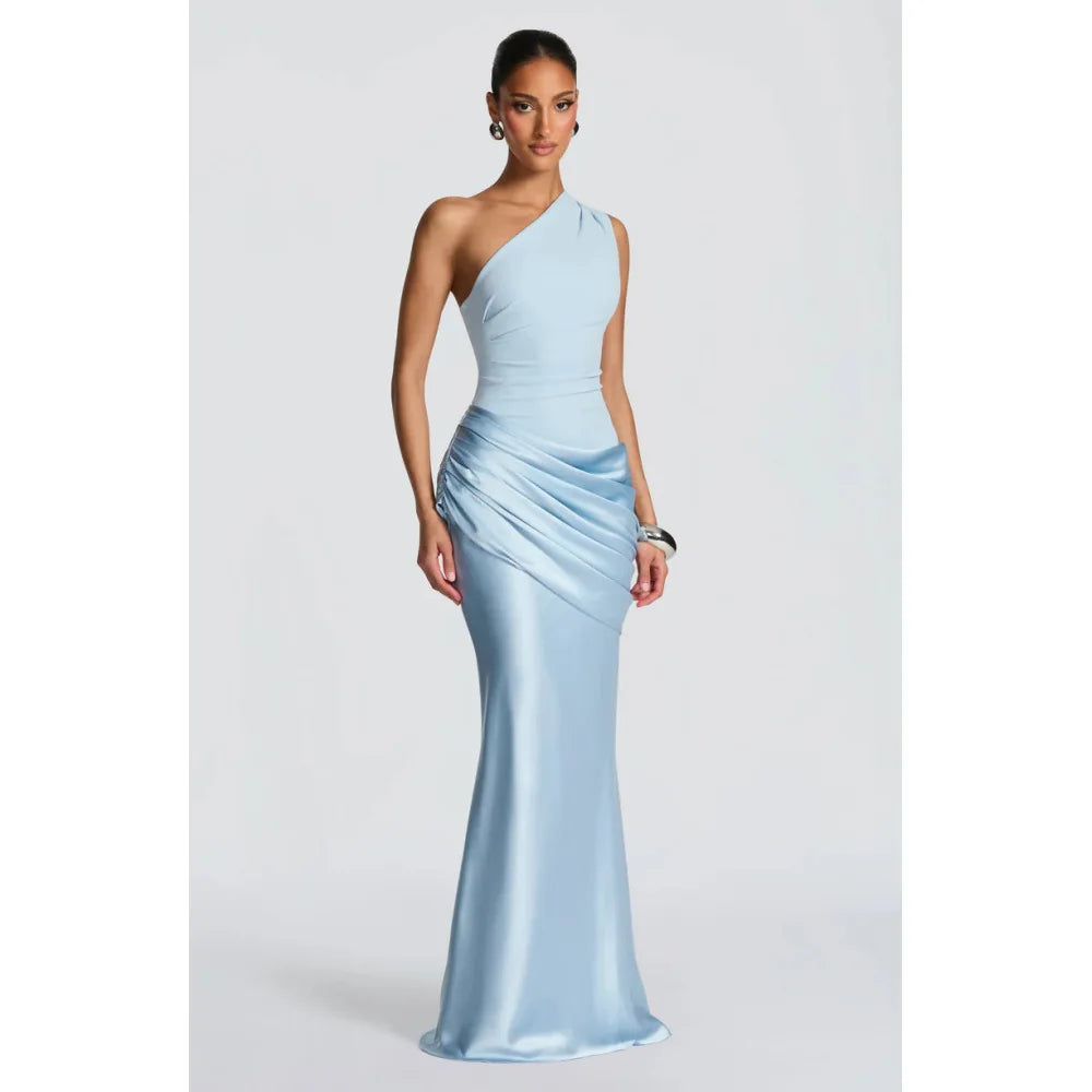One-Shoulder V-Neck Sheath Maxi Dress