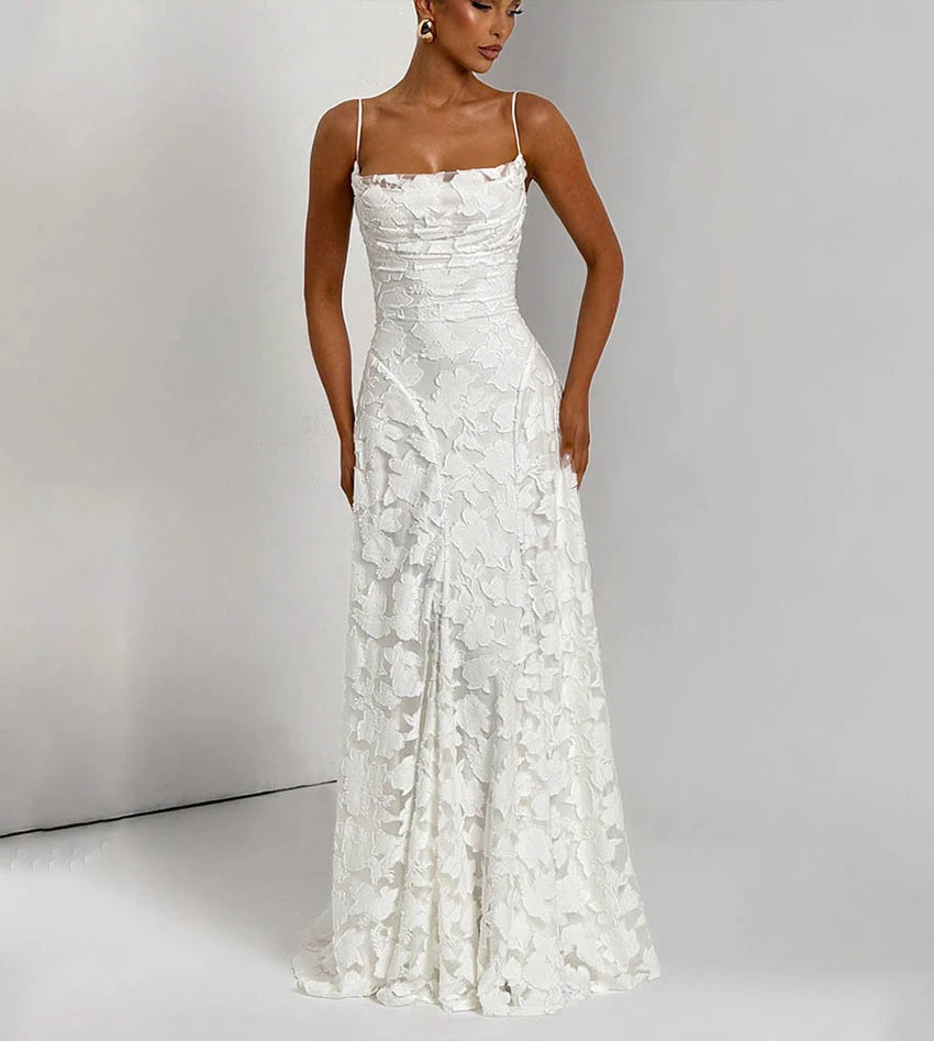 Floral Embroidery Backless Maxi Dress