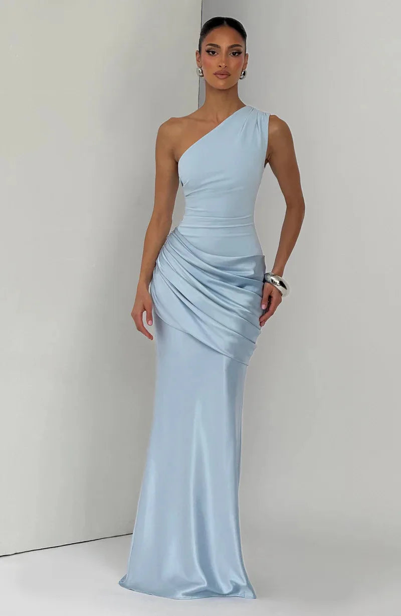 One-Shoulder V-Neck Sheath Maxi Dress