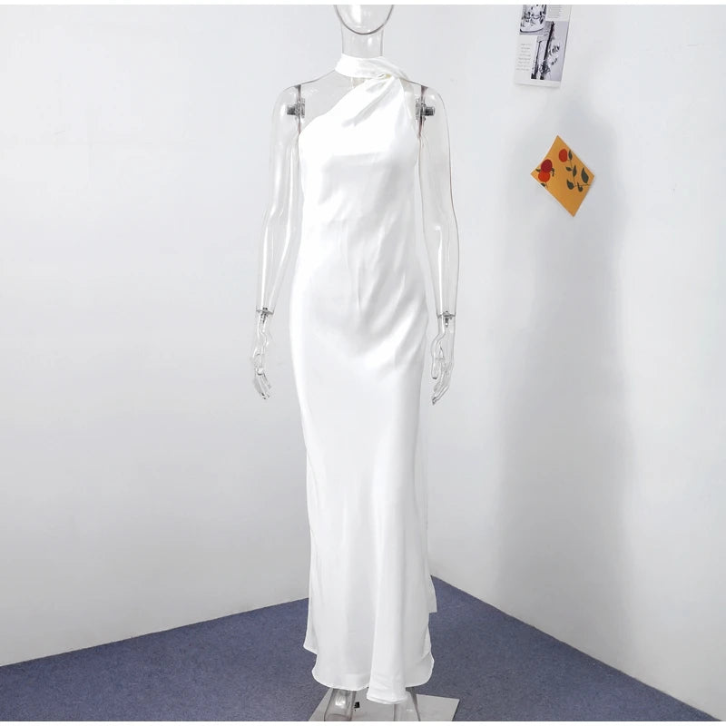Satin Halter Backless Maxi Dress