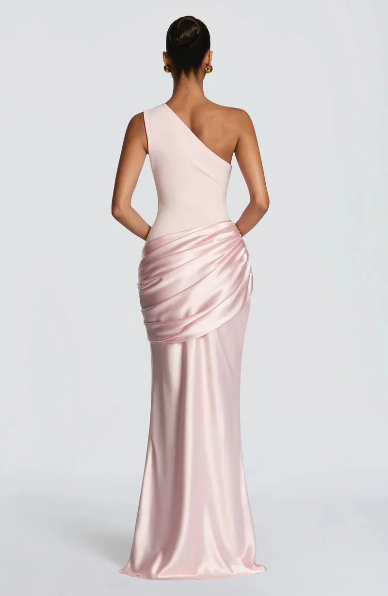 One-Shoulder V-Neck Sheath Maxi Dress