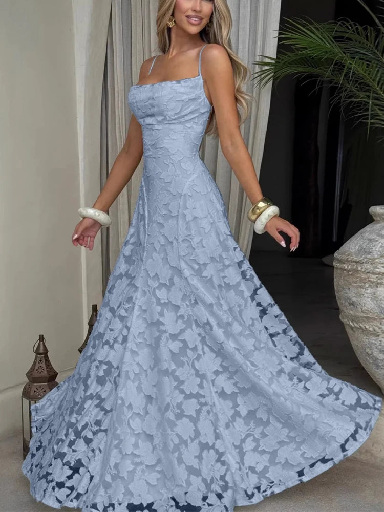 Floral Embroidery Backless Maxi Dress