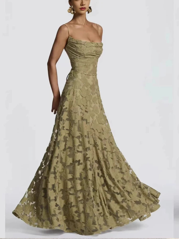 Floral Embroidery Backless Maxi Dress
