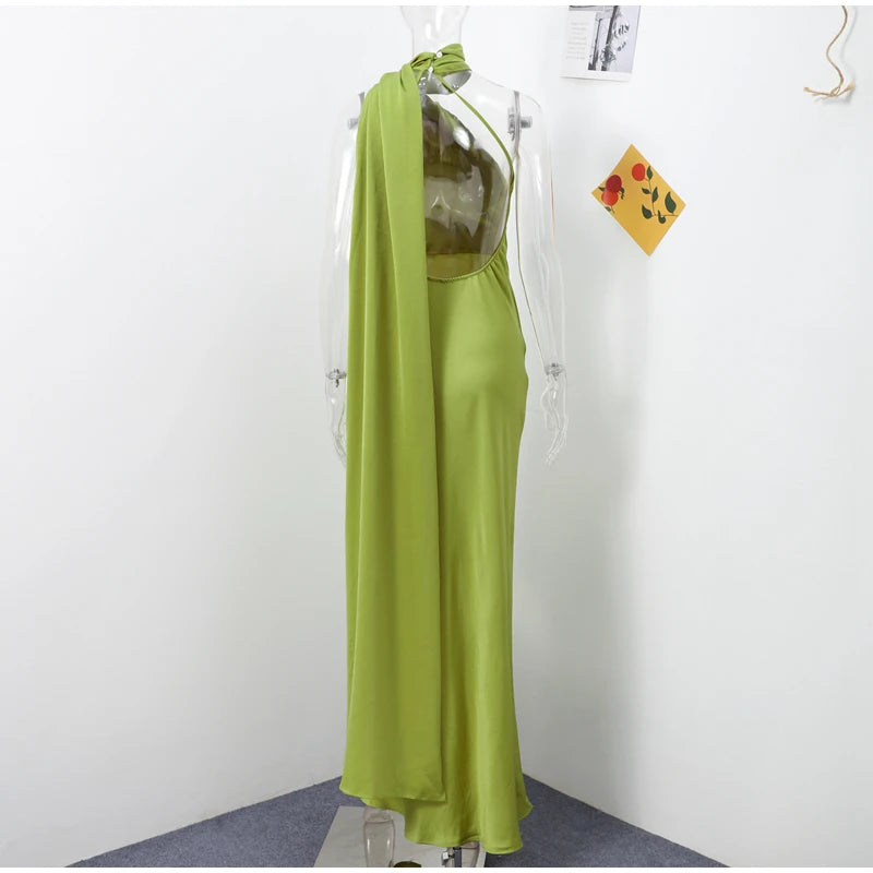 Satin Halter Backless Maxi Dress