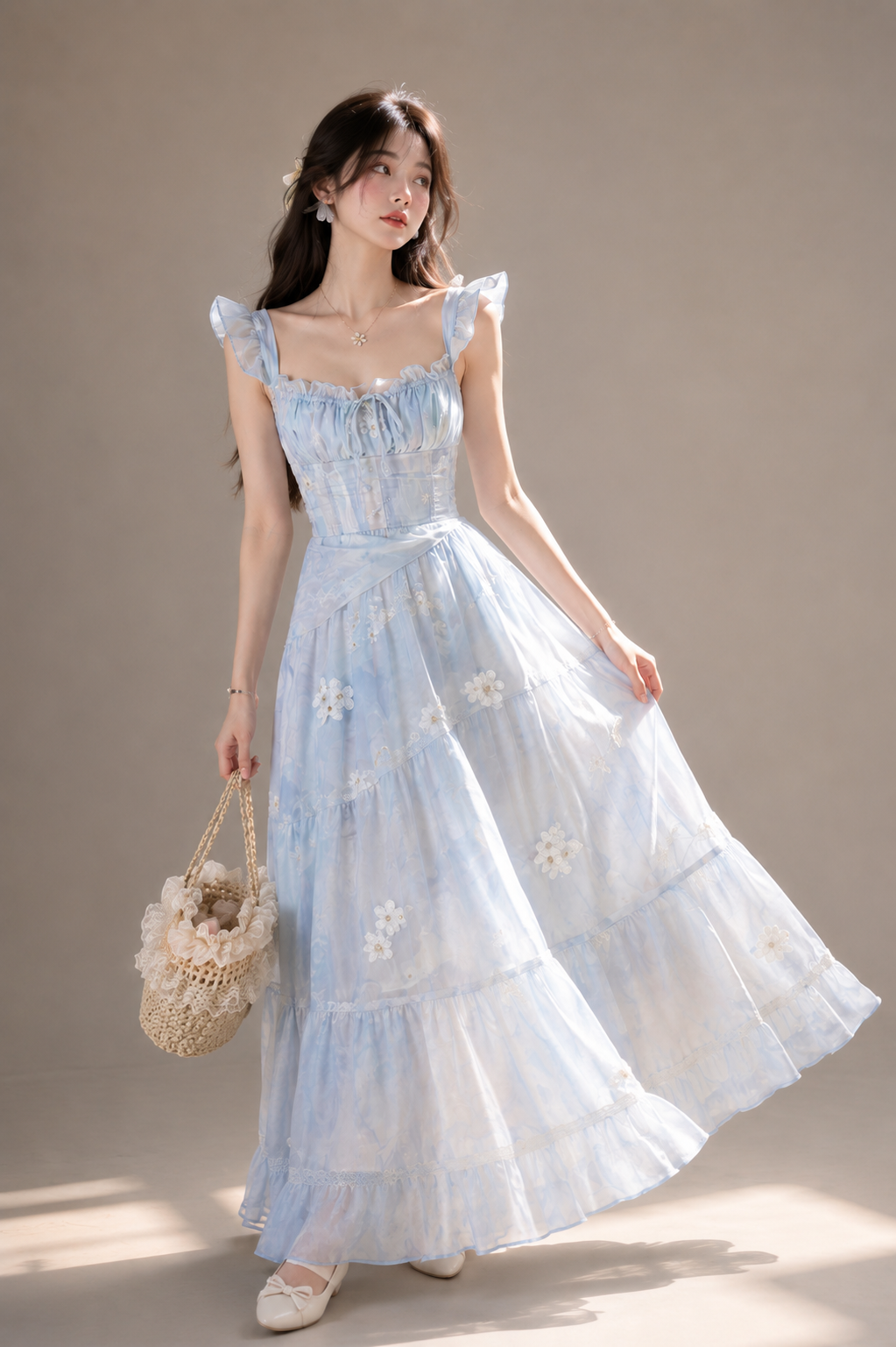 Backless Floral Maxi Dress With A Bow Tie Neckline