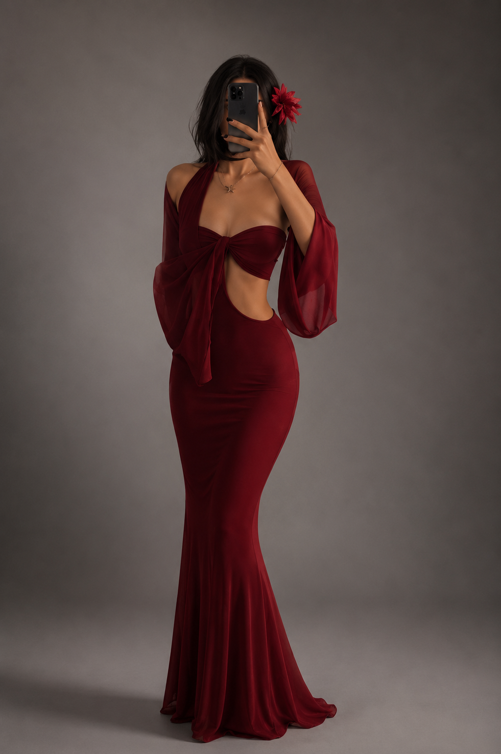 Hollow Solid Color Maxi Dress
