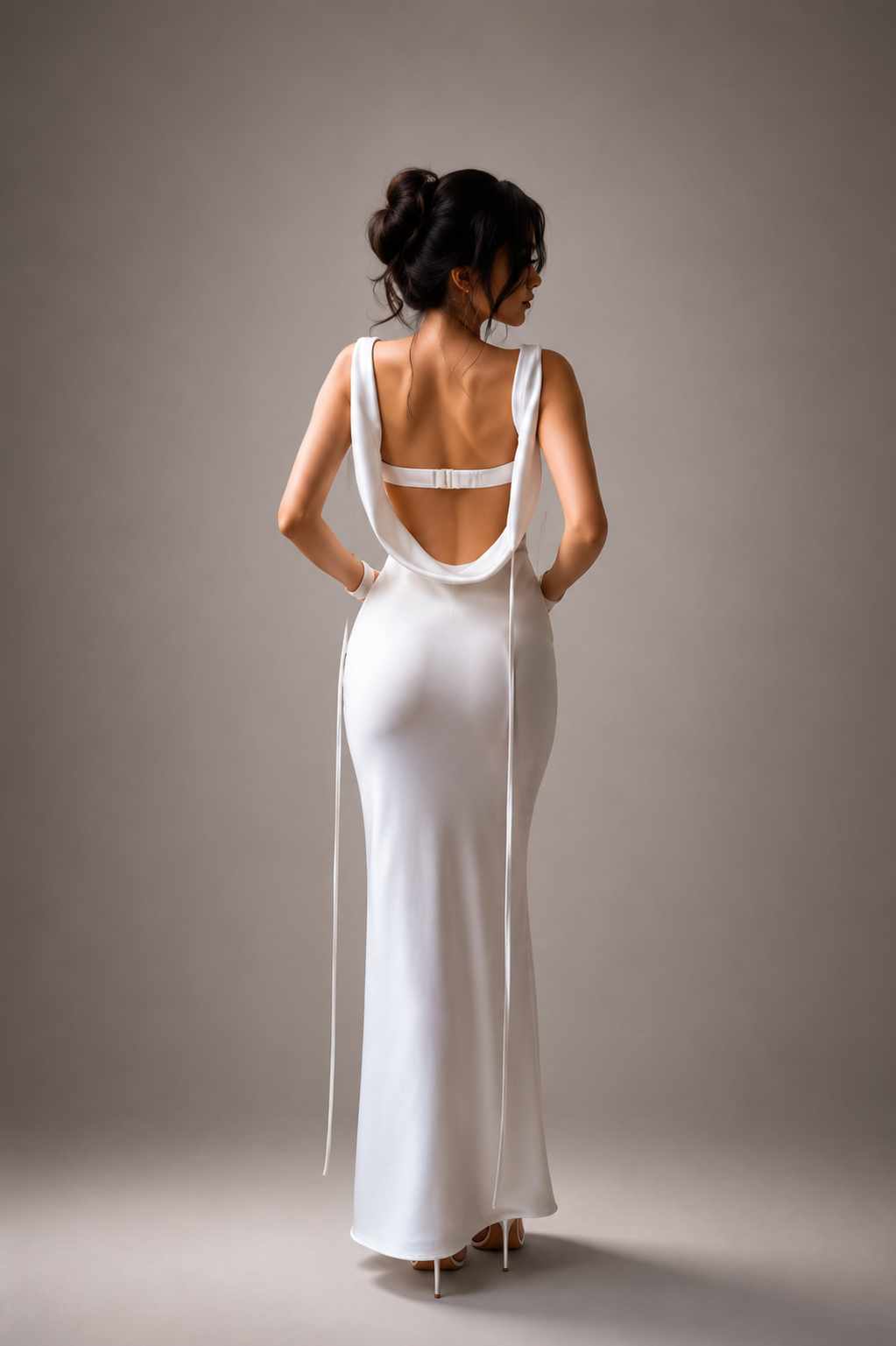 White Satin Backless Cutout Dress