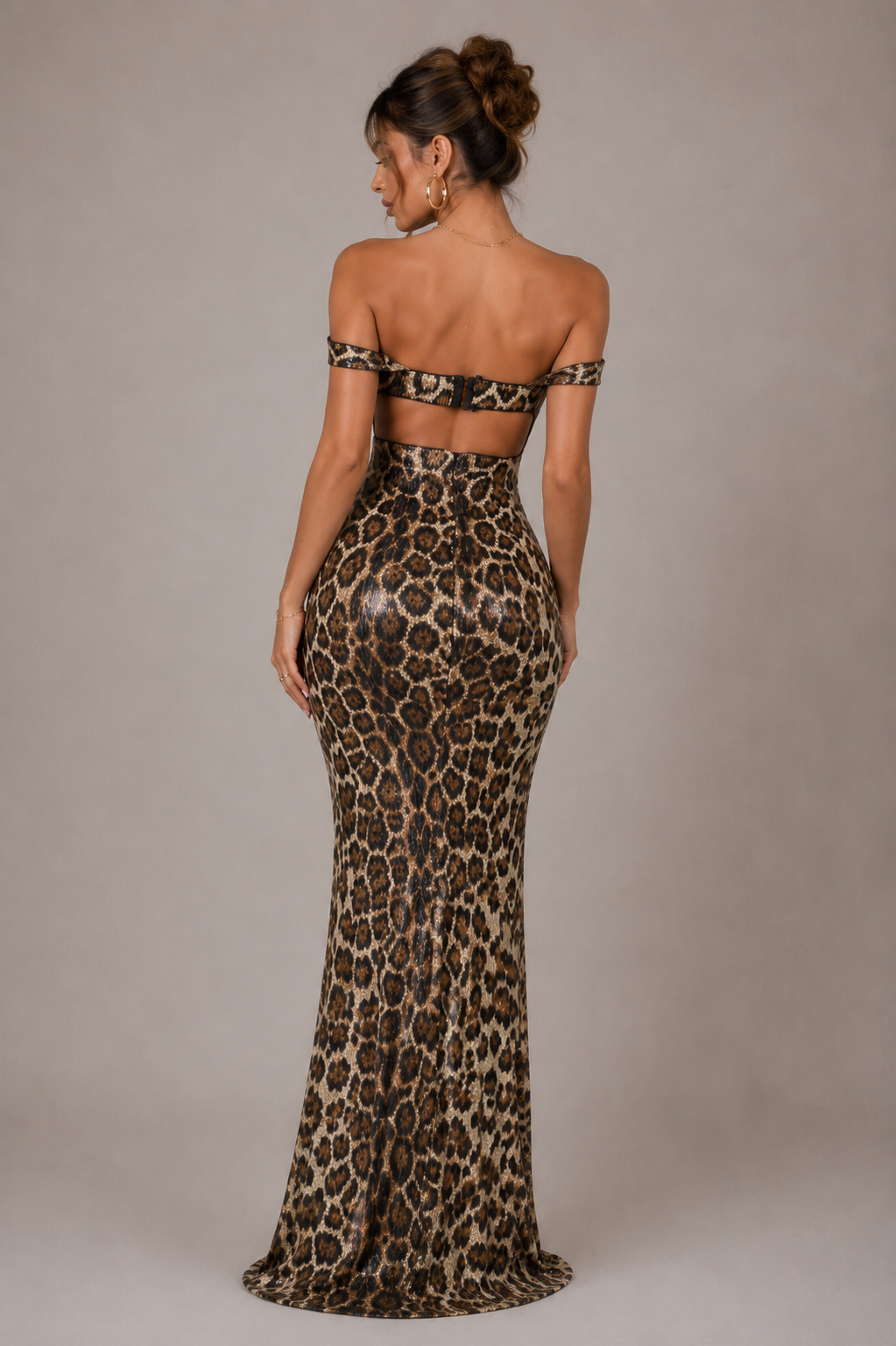 Sexy Leopard Print Backless Sequined Bodycon Dress
