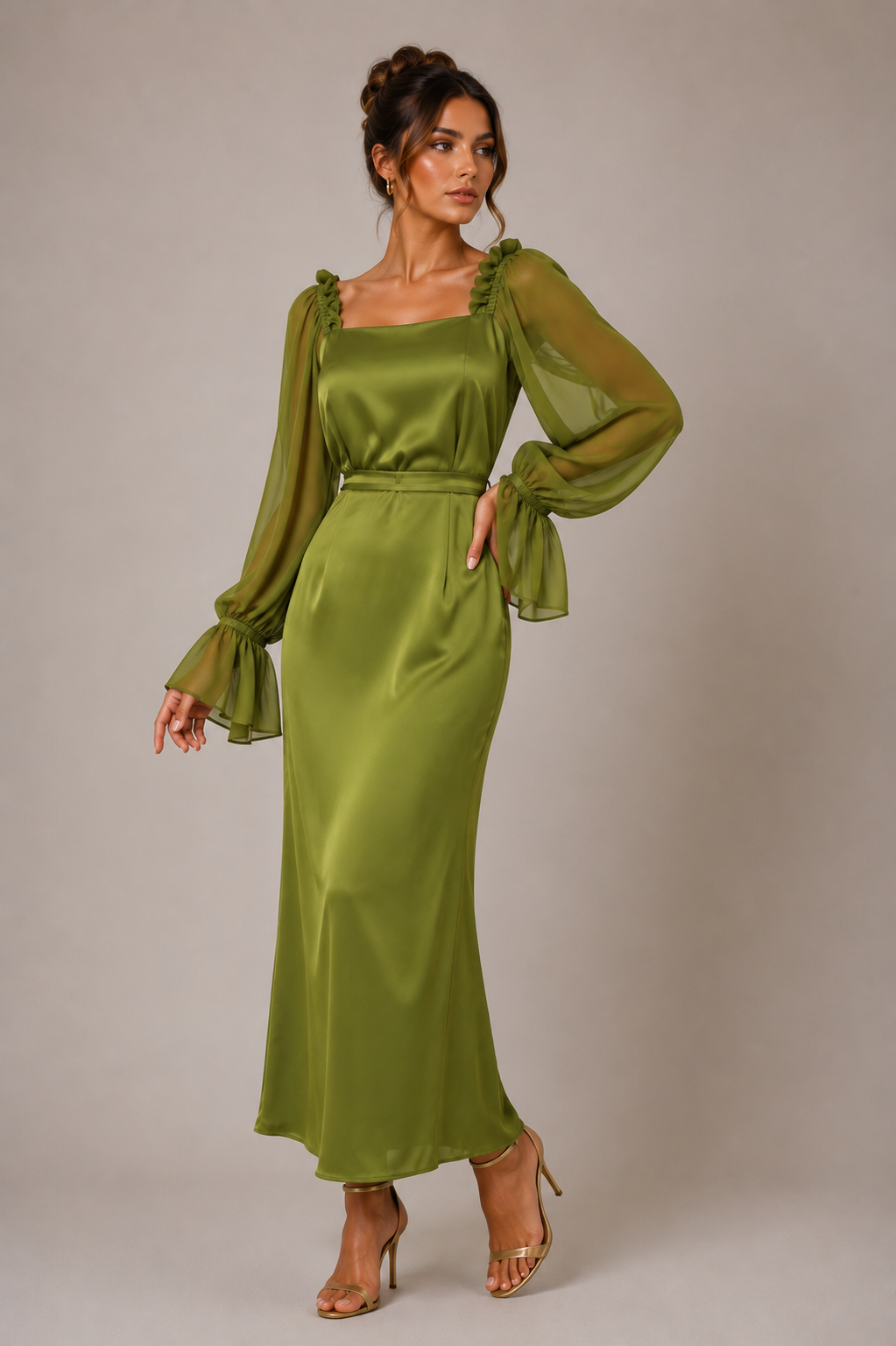 Lace-up Waist-tight Chiffon Dress