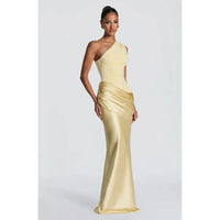 One-Shoulder V-Neck Sheath Maxi Dress