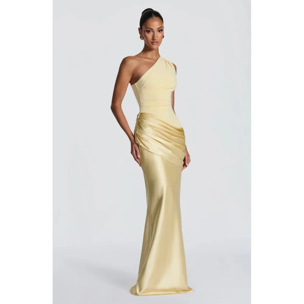 One-Shoulder V-Neck Sheath Maxi Dress