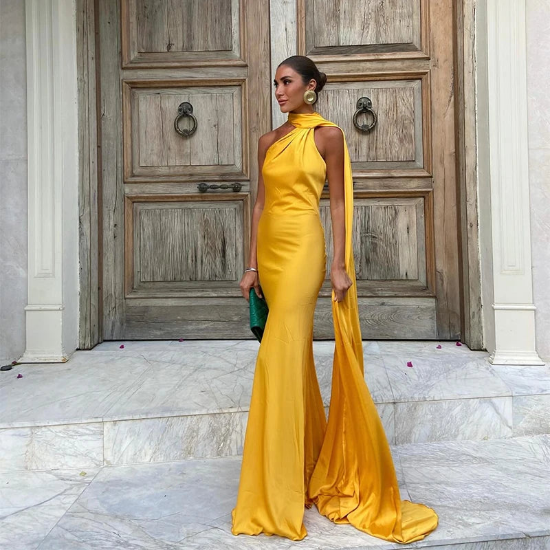 Satin Halter Backless Maxi Dress