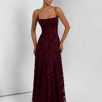 Floral Embroidery Backless Maxi Dress