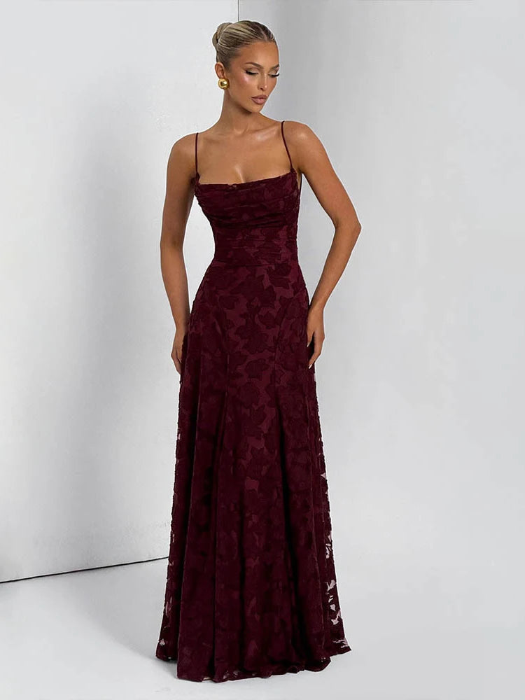 Floral Embroidery Backless Maxi Dress