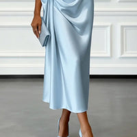 Ruched Satin One-Shoulder Maxi Dress