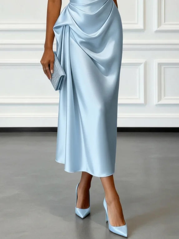 Ruched Satin One-Shoulder Maxi Dress