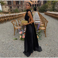 Satin Halter Backless Maxi Dress