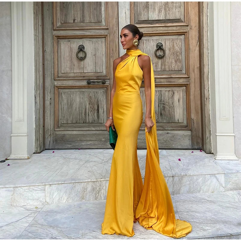 Satin Halter Backless Maxi Dress