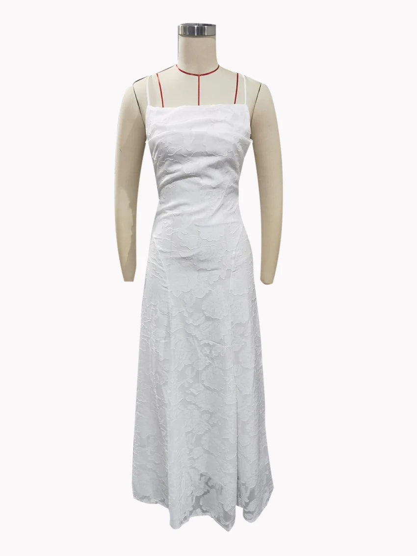 Floral Embroidery Backless Maxi Dress