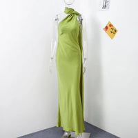 Satin Halter Backless Maxi Dress