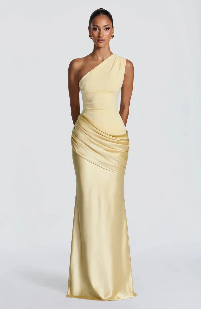 One-Shoulder V-Neck Sheath Maxi Dress