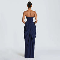 Off-Shoulder Pleated A-Line Maxi Dress