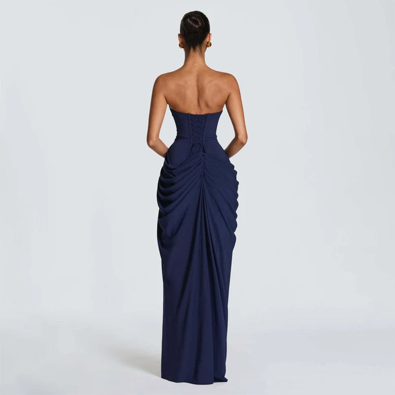 Off-Shoulder Pleated A-Line Maxi Dress