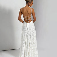 Floral Embroidery Backless Maxi Dress