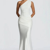 One-Shoulder V-Neck Sheath Maxi Dress