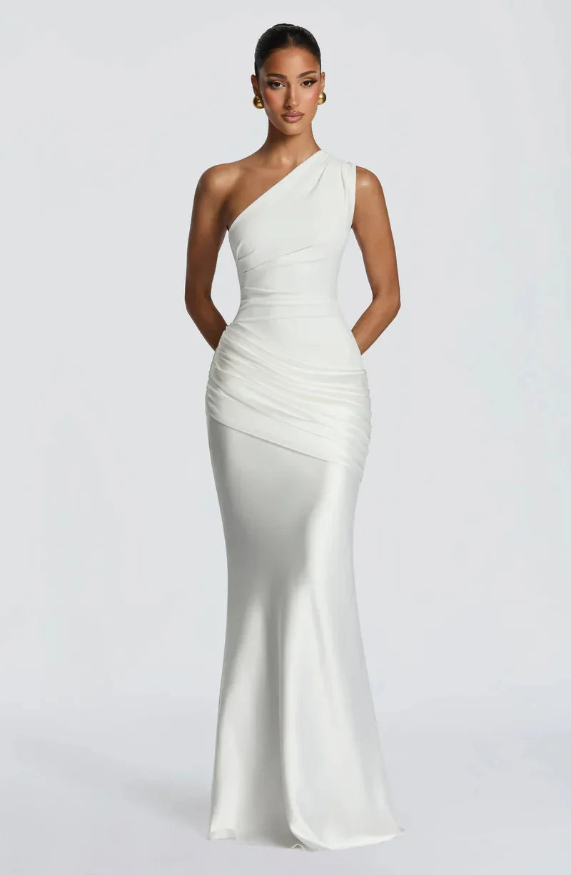 One-Shoulder V-Neck Sheath Maxi Dress