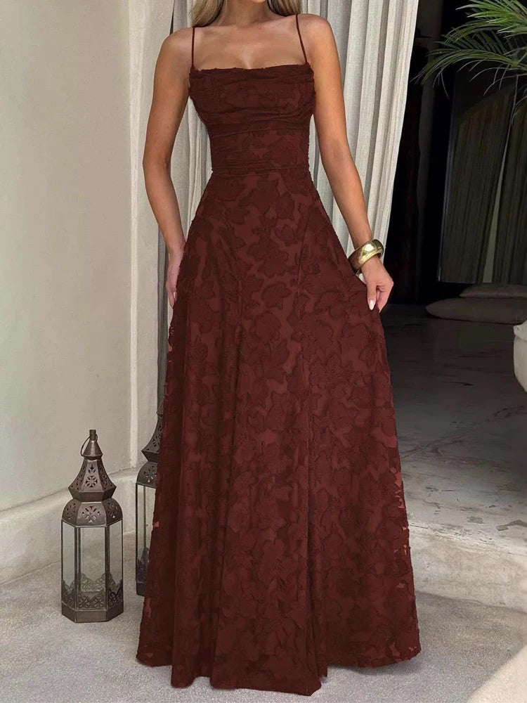 Floral Embroidery Backless Maxi Dress