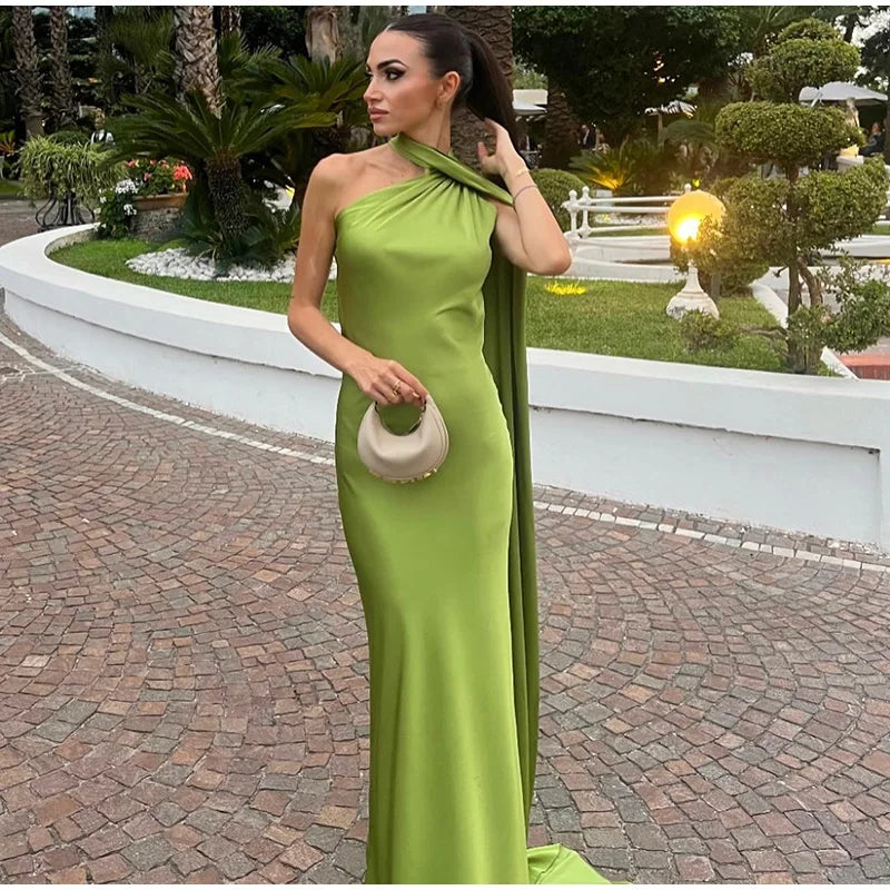 Satin Halter Backless Maxi Dress
