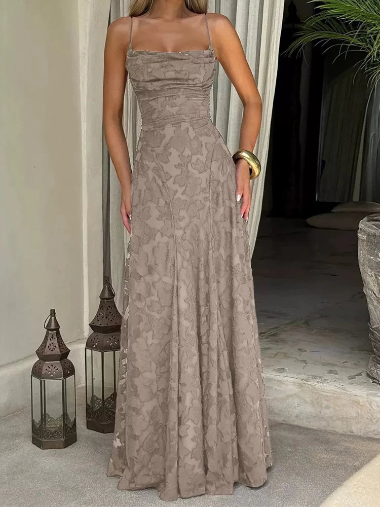 Floral Embroidery Backless Maxi Dress