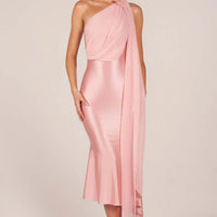Halter Neck Satin Midi Dress with Sash