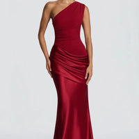 One-Shoulder V-Neck Sheath Maxi Dress