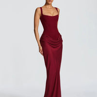 Off-Shoulder Pleated A-Line Maxi Dress