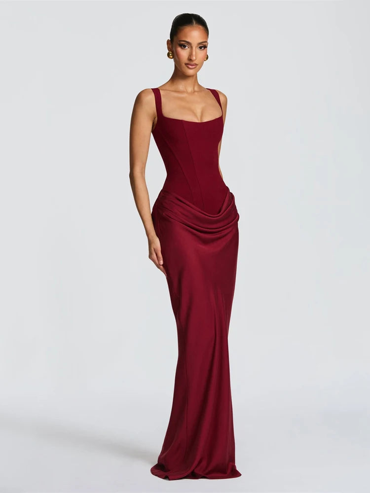 Off-Shoulder Pleated A-Line Maxi Dress