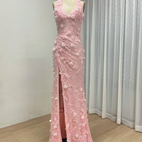 Halter Neck 3D Floral Lace Mermaid Gown