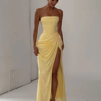 Off-Shoulder Pleated A-Line Maxi Dress